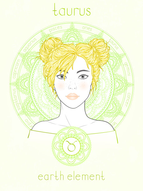 矢量插图的金牛座生肖，肖像美丽的女孩。图片下载