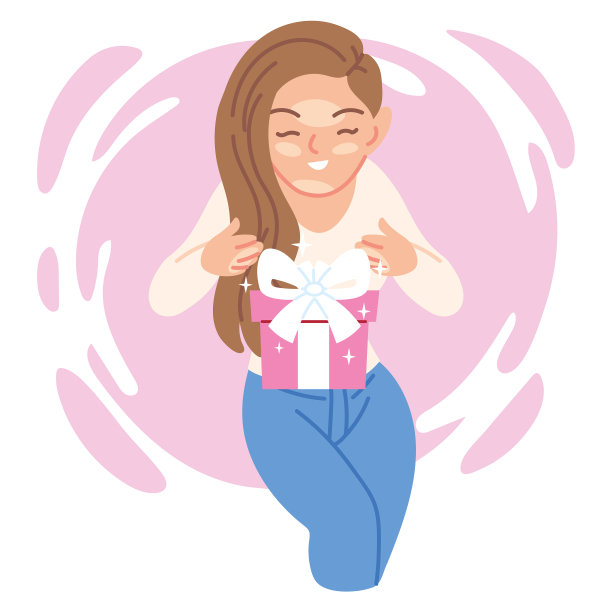 女孩卡通打开礼物设计图片下载