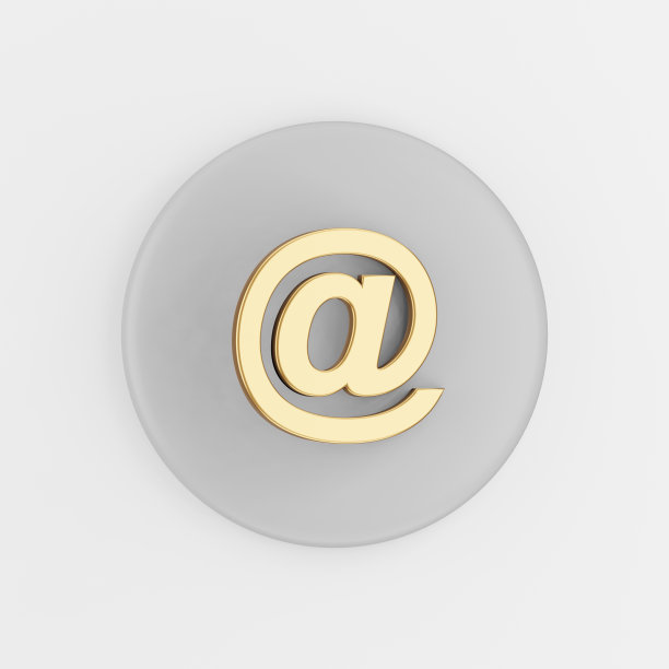 黄金电子邮件符号图标。3d渲染灰色圆形按钮键，界面UI用户体验元素。图片下载