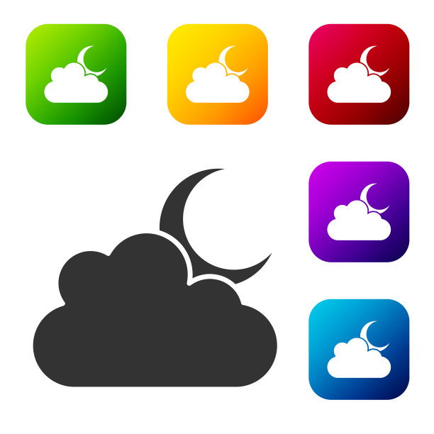 黑色的云与月亮的图标孤立在白色图片下载