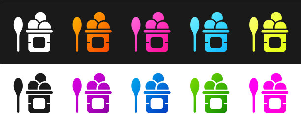 设置冰淇淋在碗和勺子图标孤立图片下载