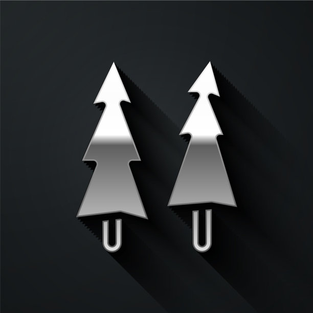 银色圣诞树图标孤立在黑色图片下载