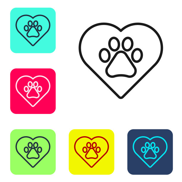 黑线心与动物足迹图标图片下载