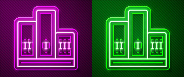 发光的霓虹线奖在体育冠军领奖台上图片下载