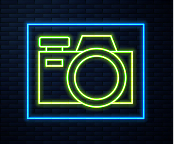 发光的霓虹灯线照片相机图标隔离图片下载