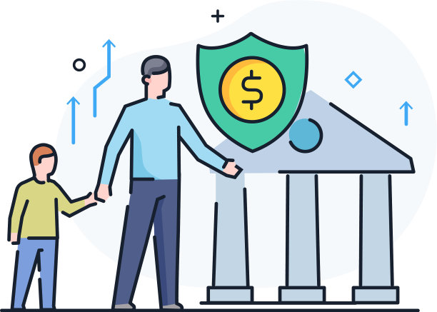 父亲和孩子接受银行援助业务图片下载