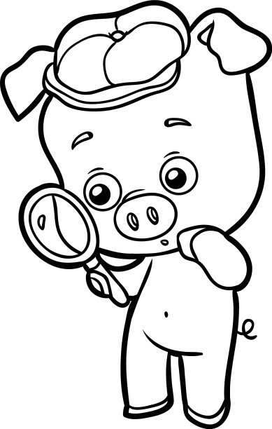 用放大镜涂色的小猪图片下载