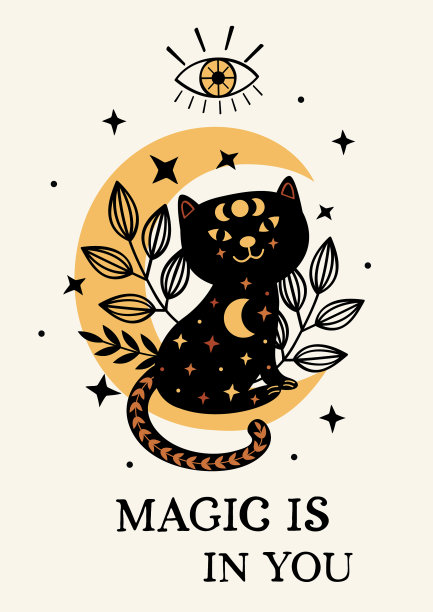 月亮上有魔眼和黑猫的海报图片下载