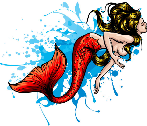 画一只手飘着头发的美人鱼图片下载