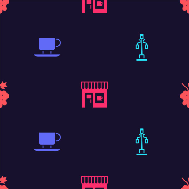 设有街灯咖啡店和葡萄果店图片下载