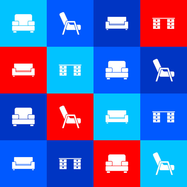 设置扶手椅沙发和办公桌图标图片下载