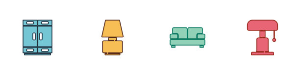 设置衣柜、台灯、沙发和图标图片下载