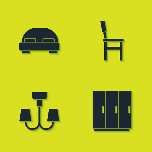 设置大床衣柜吊灯和椅子图标图片下载