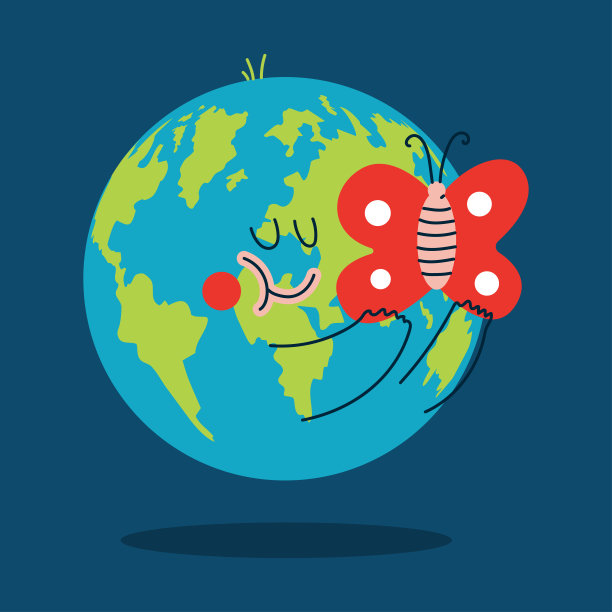 地球日矢量概念插图与地球拥抱一只蝴蝶。图片下载