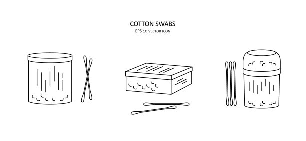 一组向量细线图标棉签与盒子。图片下载