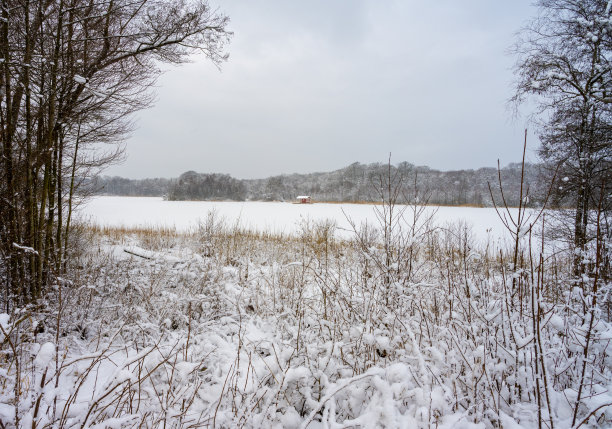 在寒冷的冬天覆盖着冰的湖。图片来自瑞典斯堪尼亚图片下载