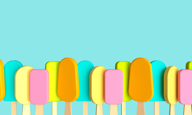 带冰淇淋的夏季蓝色海报。三维渲染图片下载