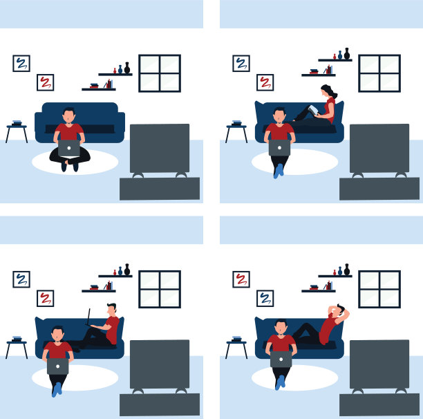 一个年轻人边看电视边学习图片下载