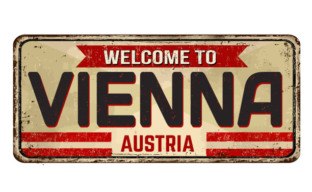 欢迎来到维也纳古老的生锈金属标识图片下载
