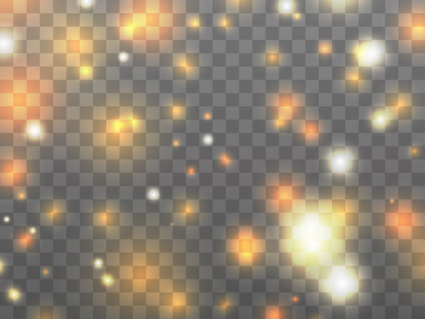 在透明背景上发光的光。发光粒子橙色，神奇的光芒。闪闪发光的光。星尘。为横幅、海报和贺卡设计一个模板。矢量图图片下载