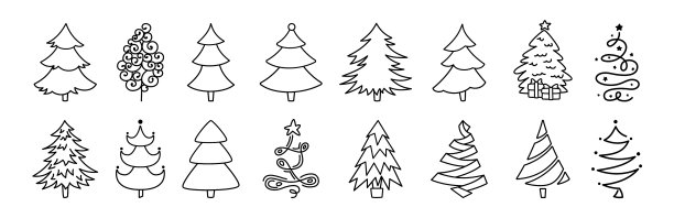 圣诞树卡通设置圣诞黑色象形文字图片下载