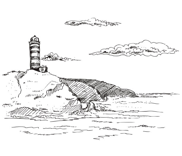 手绘墨水灯塔在白色的背景。向量。元素在图形风格标签，卡，不干胶，菜单，包装图片下载