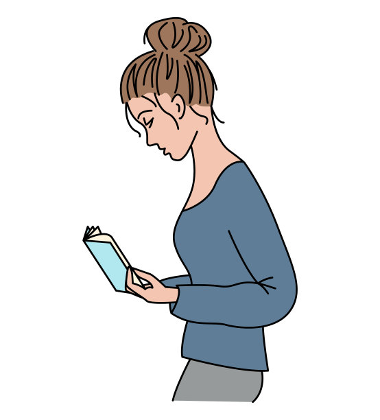 女人读一本书的侧视图图片下载