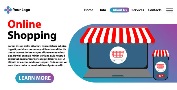 登陆页面模板网上购物概念与笔记本电脑和移动电话。现代平面网页设计适用于网站和手机网站。矢量图图片下载