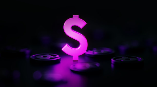 金融和电子商务概念-美元符号发光在黑色的背景符号图片下载