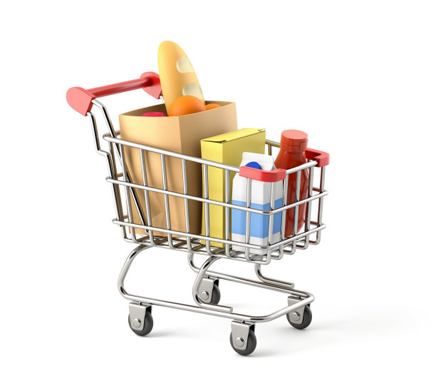 有不同食品的购物车图片下载