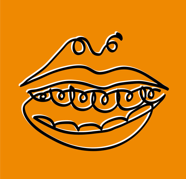 这是一幅画，画的是一个挂着金属牙套的女人的微笑。图片下载