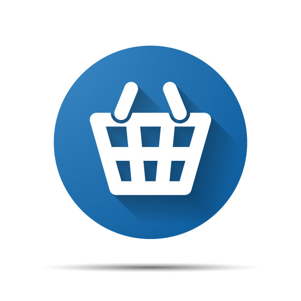 白色背景上的蓝色扁平购物篮图标图片下载