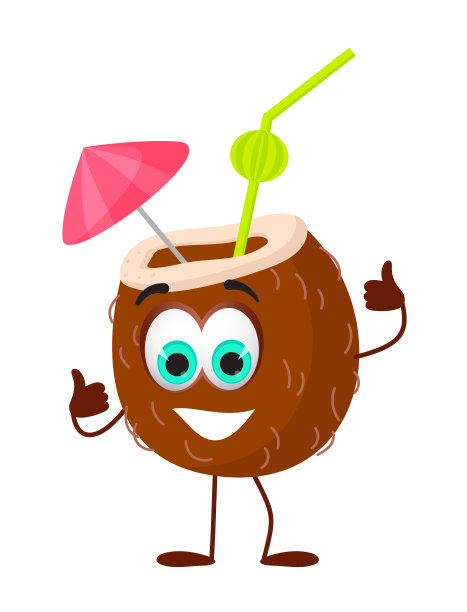 有趣的椰子鸡尾酒与眼睛-夏天的东西收集。卡通有趣的人物图片下载