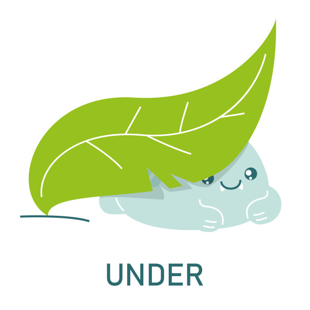 可爱的恐龙在树叶下，学习介词图片下载