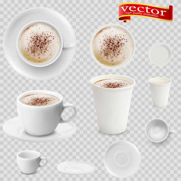 3d逼真的摩卡咖啡在白色杯子从顶部和侧面的观点。白纸杯的摩卡咖啡。图片下载