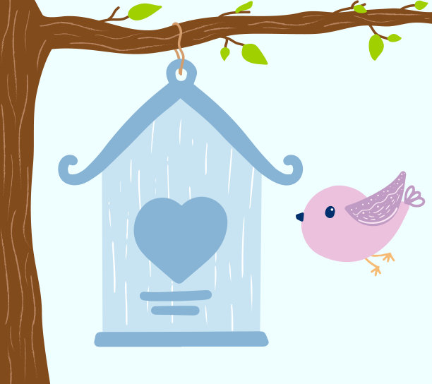 色彩斑斓的鸟屋有会飞的鸟。向量图片下载