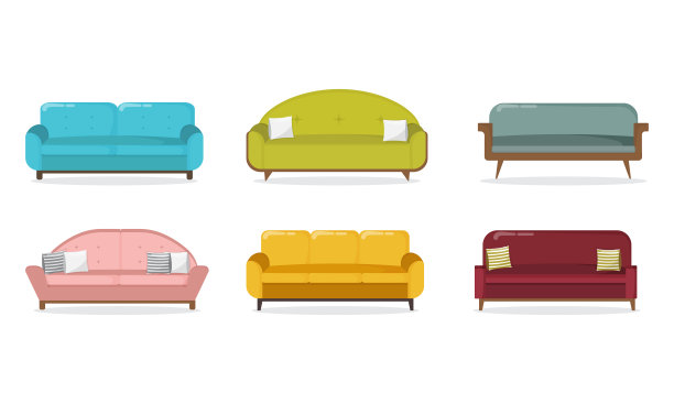 内部。孤立的沙发套。家具设计。舒适的家庭家具在白色的背景。平坦的插图。图片下载