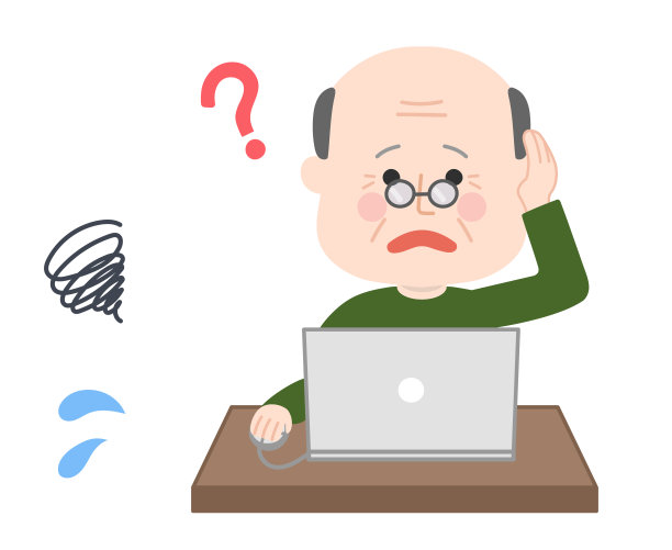 与笔记本电脑斗争的老人。图片下载