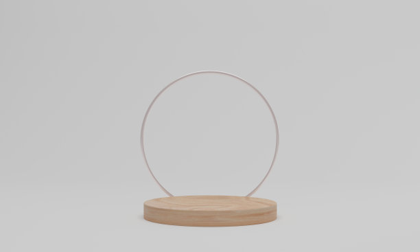 3 d渲染。抽象极小场景与几何。木质讲台上的白色背景。图片下载