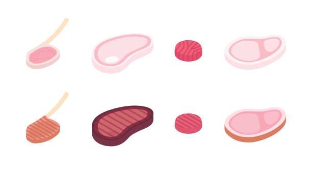 肉类和火腿集等距矢量插图图片下载