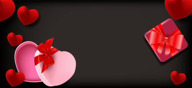 挂着礼物和爱心的横幅图片下载