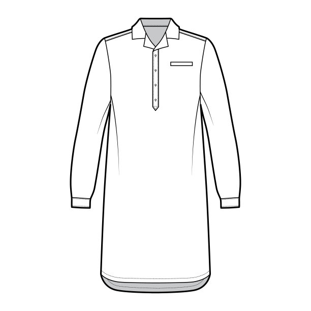 长及膝的睡袍，经典的亨利领，长袖图片下载