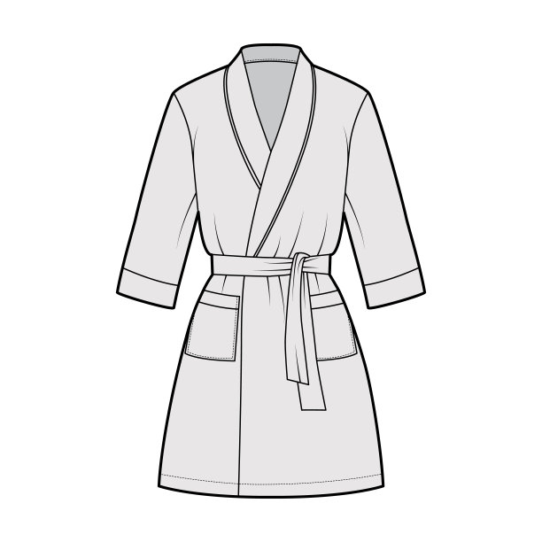 浴袍技术时尚插图，包开口，超长，超大，口袋，肘袖图片下载