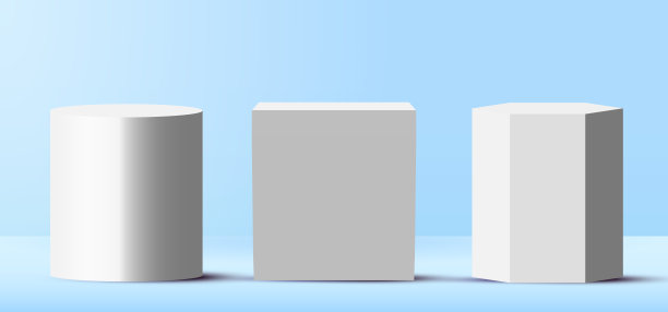 一套3D现实的空白白色讲台台座站在浅蓝色的舞台平台图片下载