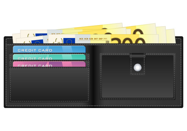 装有200欧元钞票的钱包图片下载