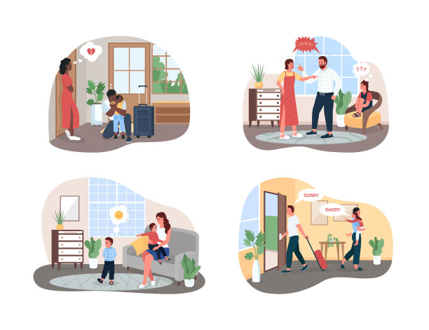 家庭冲突2D矢量网页横幅，海报集图片下载