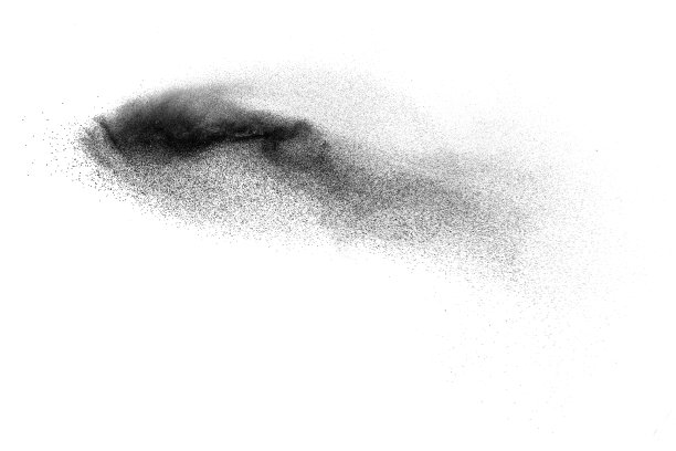 黑色粒子飞溅在白色背景上。黑色灰尘飞溅在白色背景上。图片下载