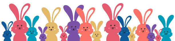 复活节旗帜。复活节兔子家庭矢量插图明亮多彩的元素设计图片下载