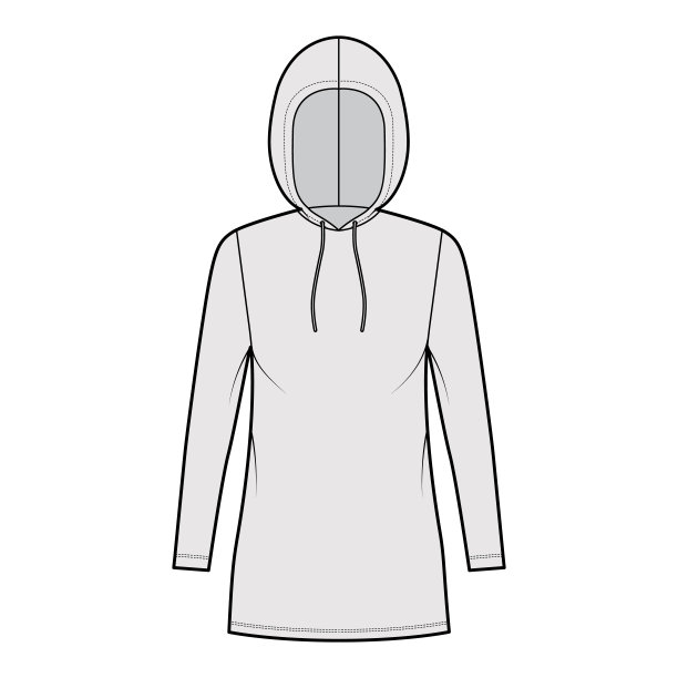 连帽衫连衣裙技术时尚插图，长袖，迷你长，超大的身体，铅笔丰满。平的毛衣图片下载