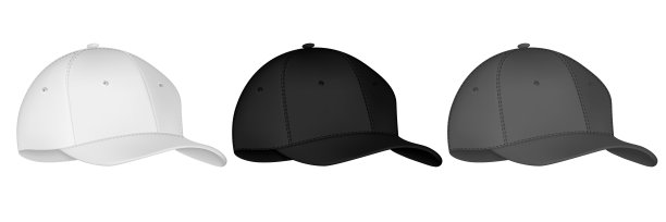 制服帽或帽子。带正面侧面视图的棒球制服帽的模型和空白模板。孤立矢量插图集。设计模板，现实的背面，正面和侧面。矢量插图。图片下载